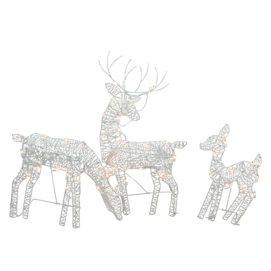 White Glittered Doe, Fawn &#x26; Reindeer Lighted Christmas Decoration